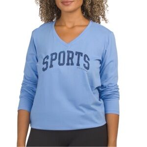 LIFE IS GOOD Cornflower Blue SPORTS Long Sleeve Graphic T-shirt Women’s Medium